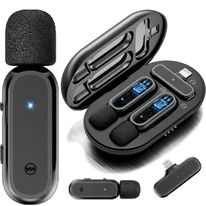 2 Pack Wireless Lavalier Microphones for Iphone Ipad W/Charging Case,Plug-Play Mini Microphone,12H 800Mah,Noise Reduction,Clip on Lapel Mic for Video Recording Vlog,Tiktok,Youtube,Interview