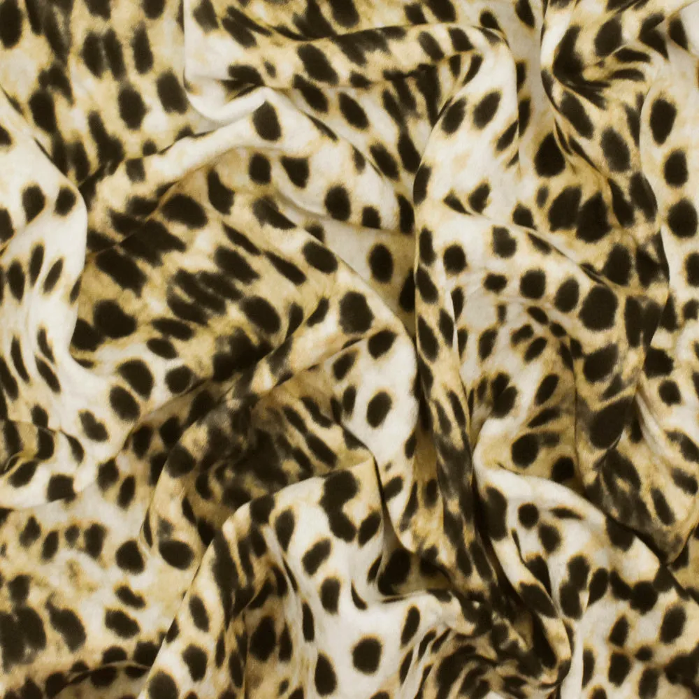 Beige-Ivory Famous Designer Leopard Print Viscose Crepe Faille Woven Fabric