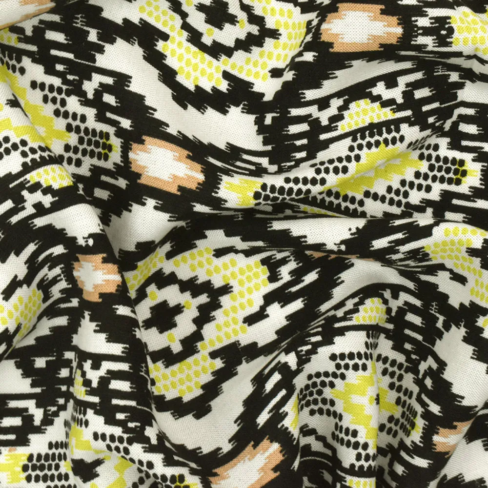 Black-Chartreuse-Multi Aztec Printed Challis Fabric