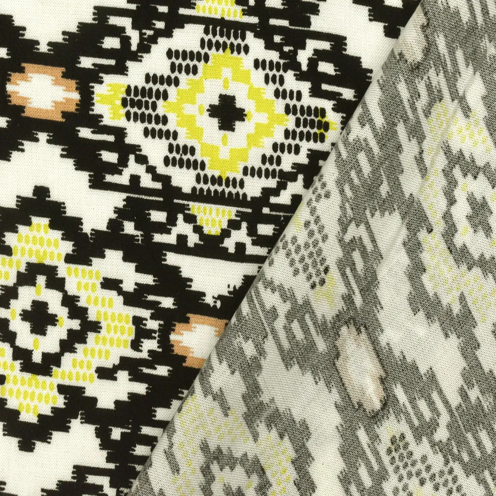 Black-Chartreuse-Multi Aztec Printed Challis Fabric