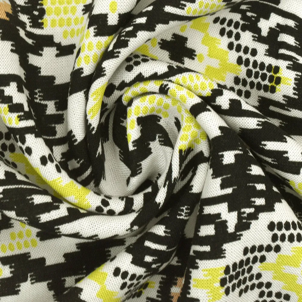 Black-Chartreuse-Multi Aztec Printed Challis Fabric