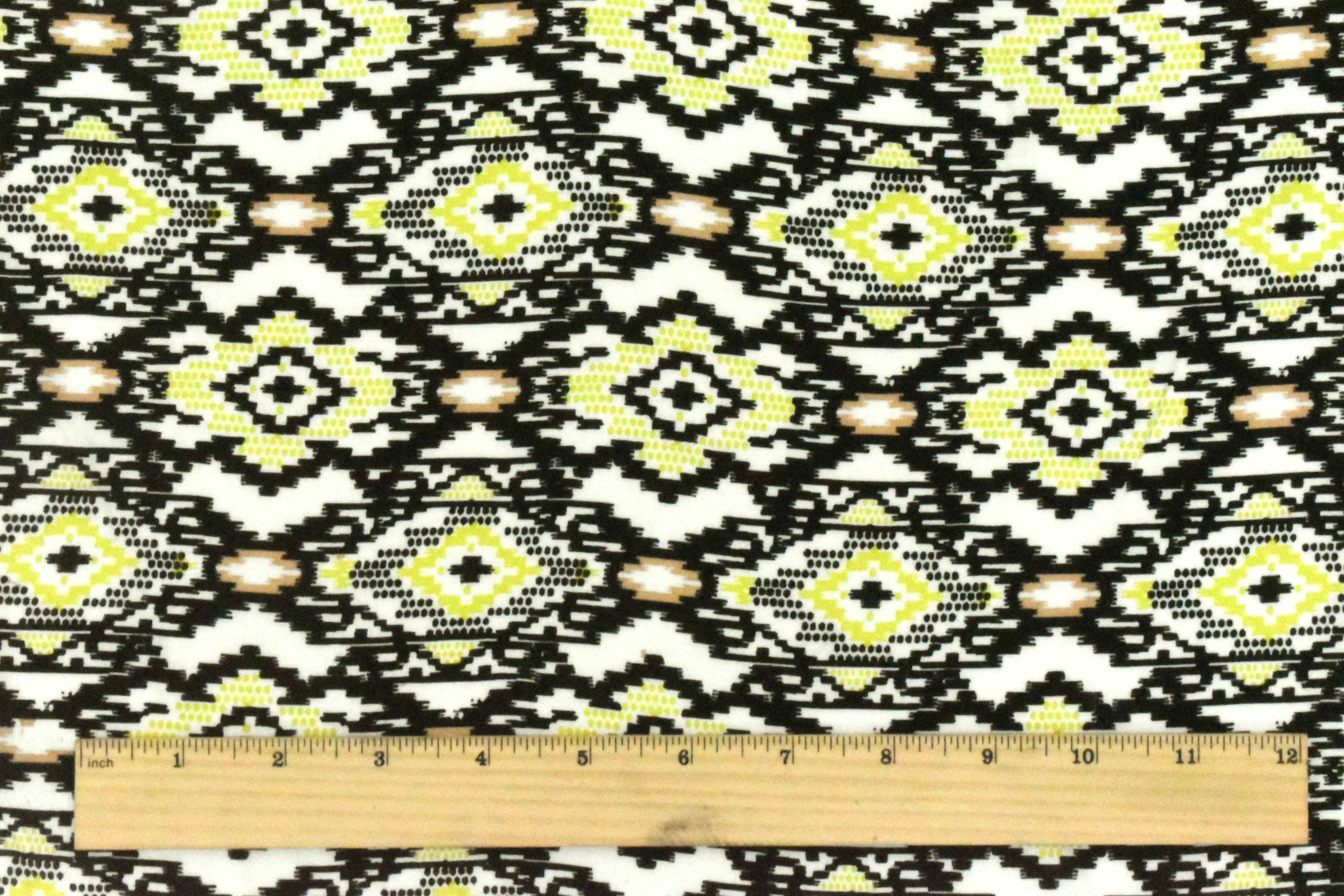 Black-Chartreuse-Multi Aztec Printed Challis Fabric