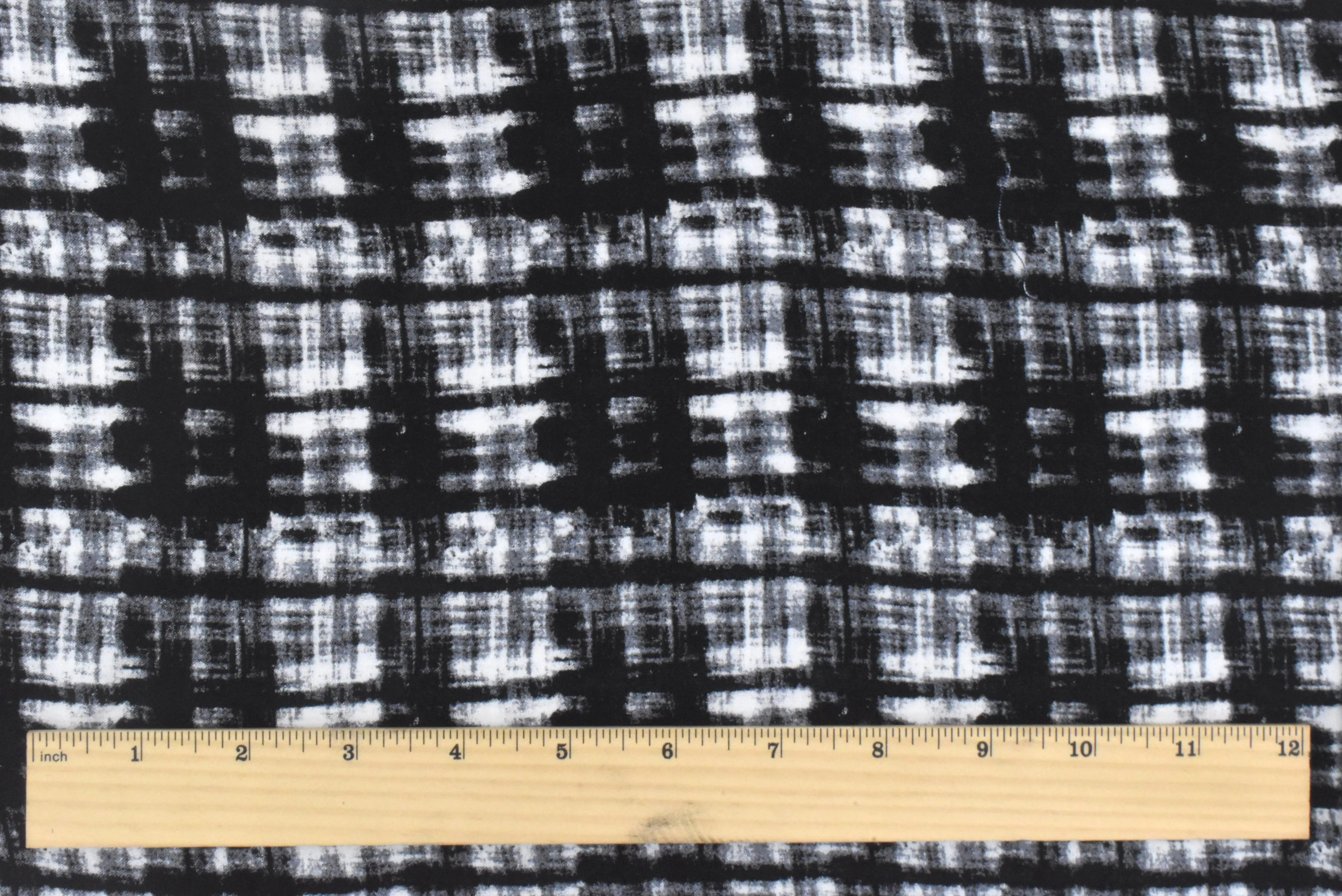 Black-White-Gray Abstract Cross Hatch Printed Challis Fabric