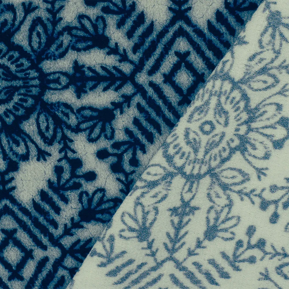 Blue-Gray Famous Designer Viscose Stamped Batik Printed Crepe Faille Fabric