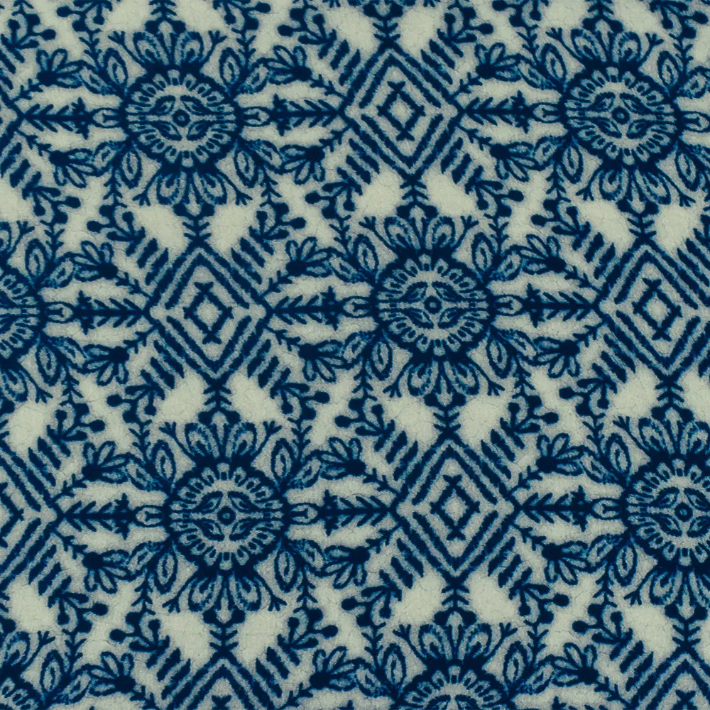 Blue-Gray Famous Designer Viscose Stamped Batik Printed Crepe Faille Fabric