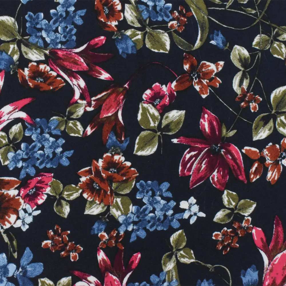 Blue-Red-Multi Floral Printed Poly Georgette Woven Fabric