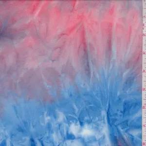 Blue/Blush/Mauve Tie Dye Double Brushed Jersey Knit Fabric