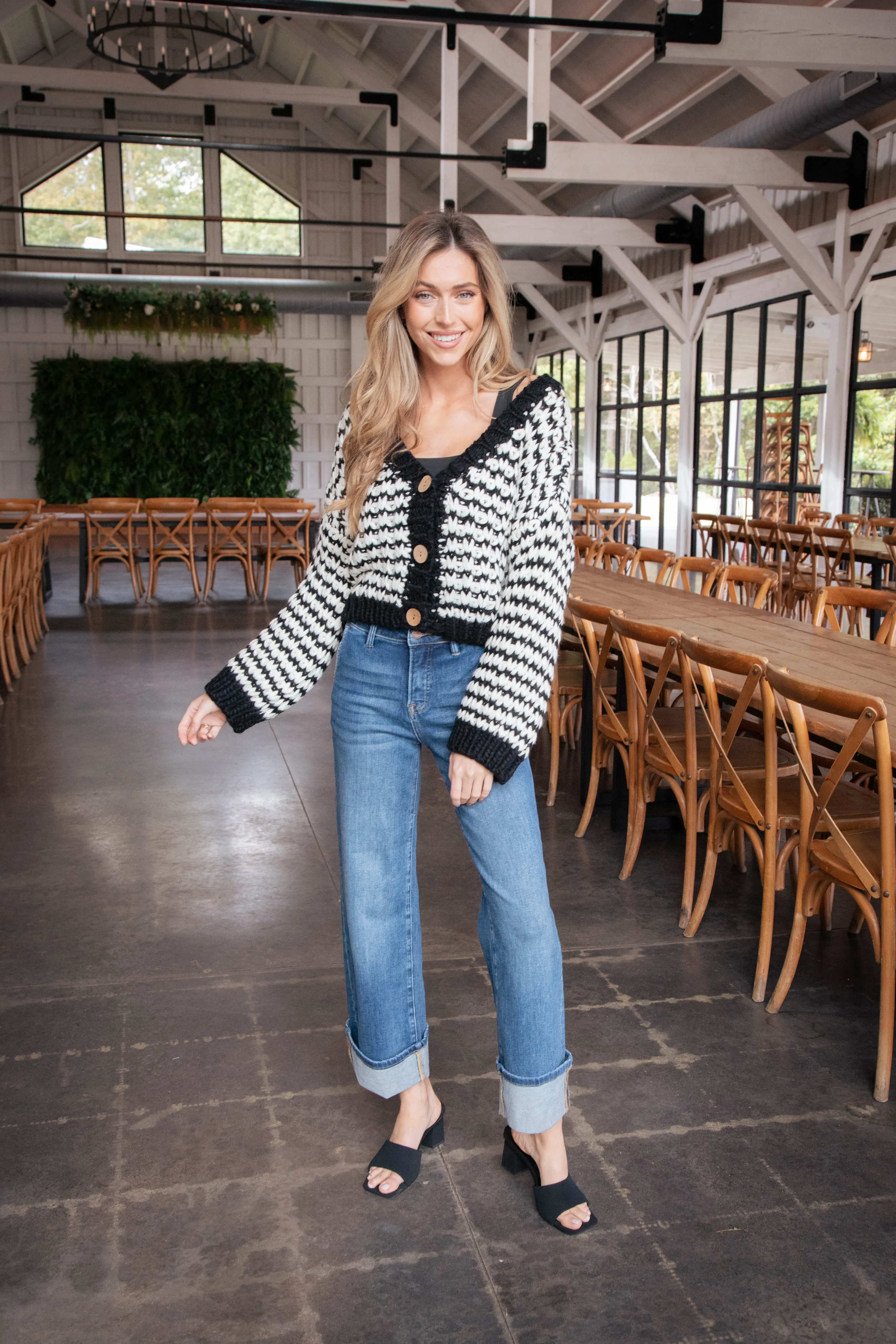 Brea Striped Cardigan, Black/White