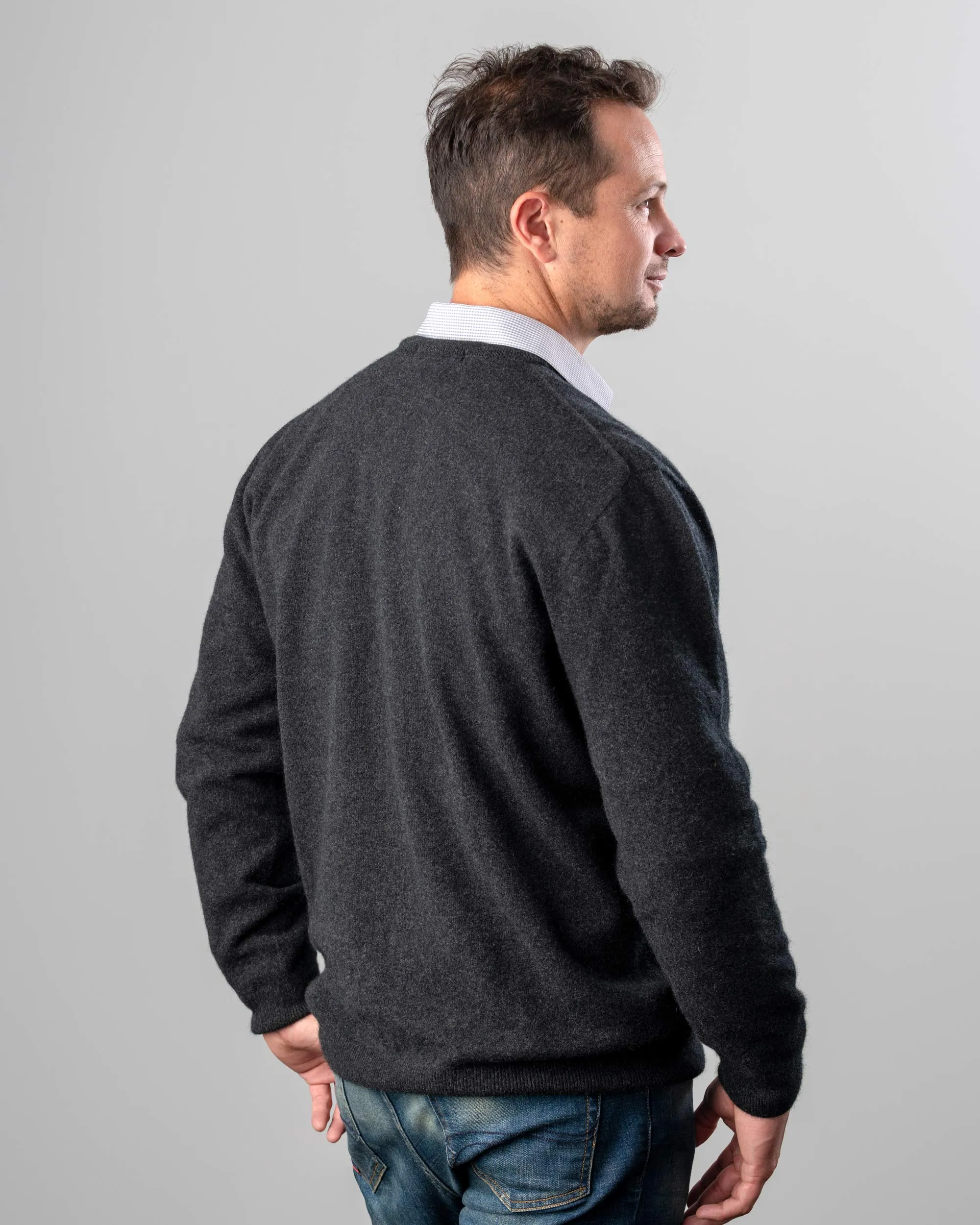 Charcoal Men's Possum Merino Plain Sweater - NB121