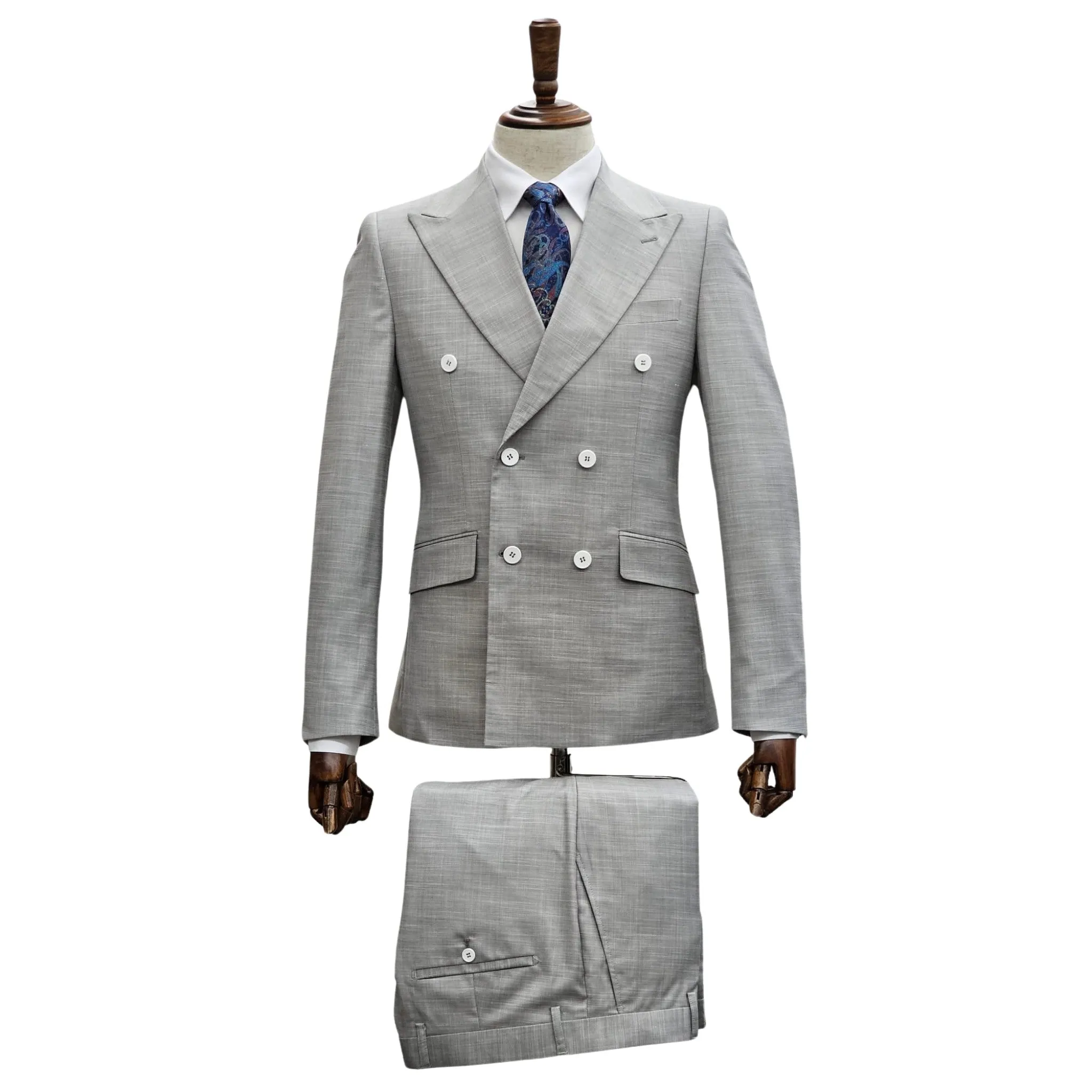 Classic Gray Double-Breasted Suit Ensemble