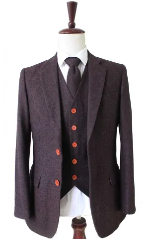 DARK BROWN BARLEYCORN TWEED 2 PIECE SUIT