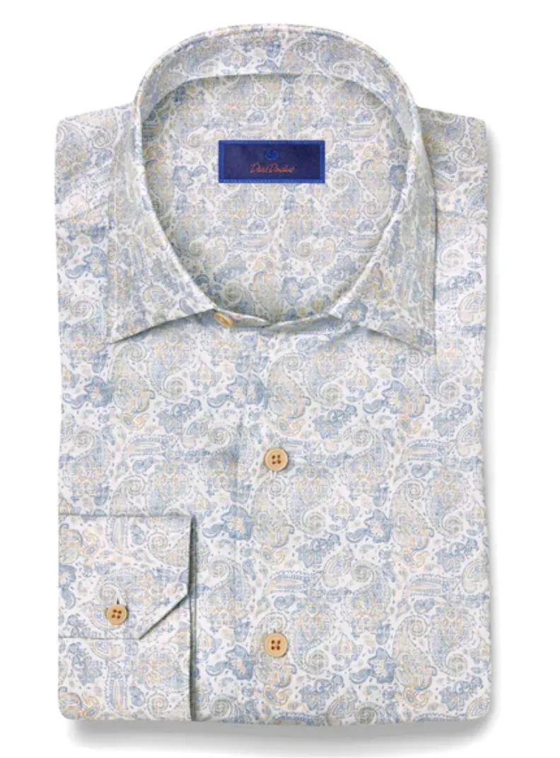 David Donahue Blue & Tan Paisley Print Shirt