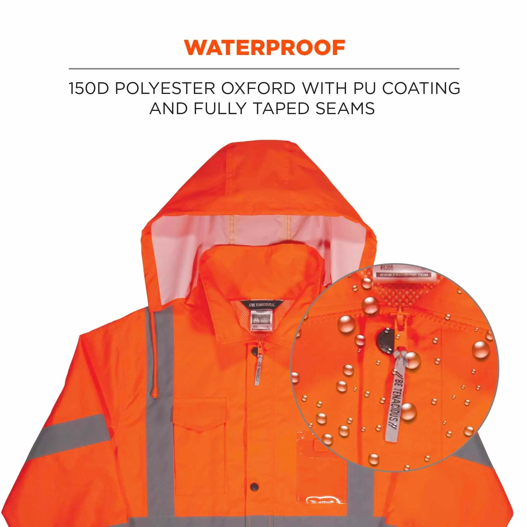 Ergodyne 24365 8366 XL Orange Class 3 Lightweight Hi-Vis Rain Jacket