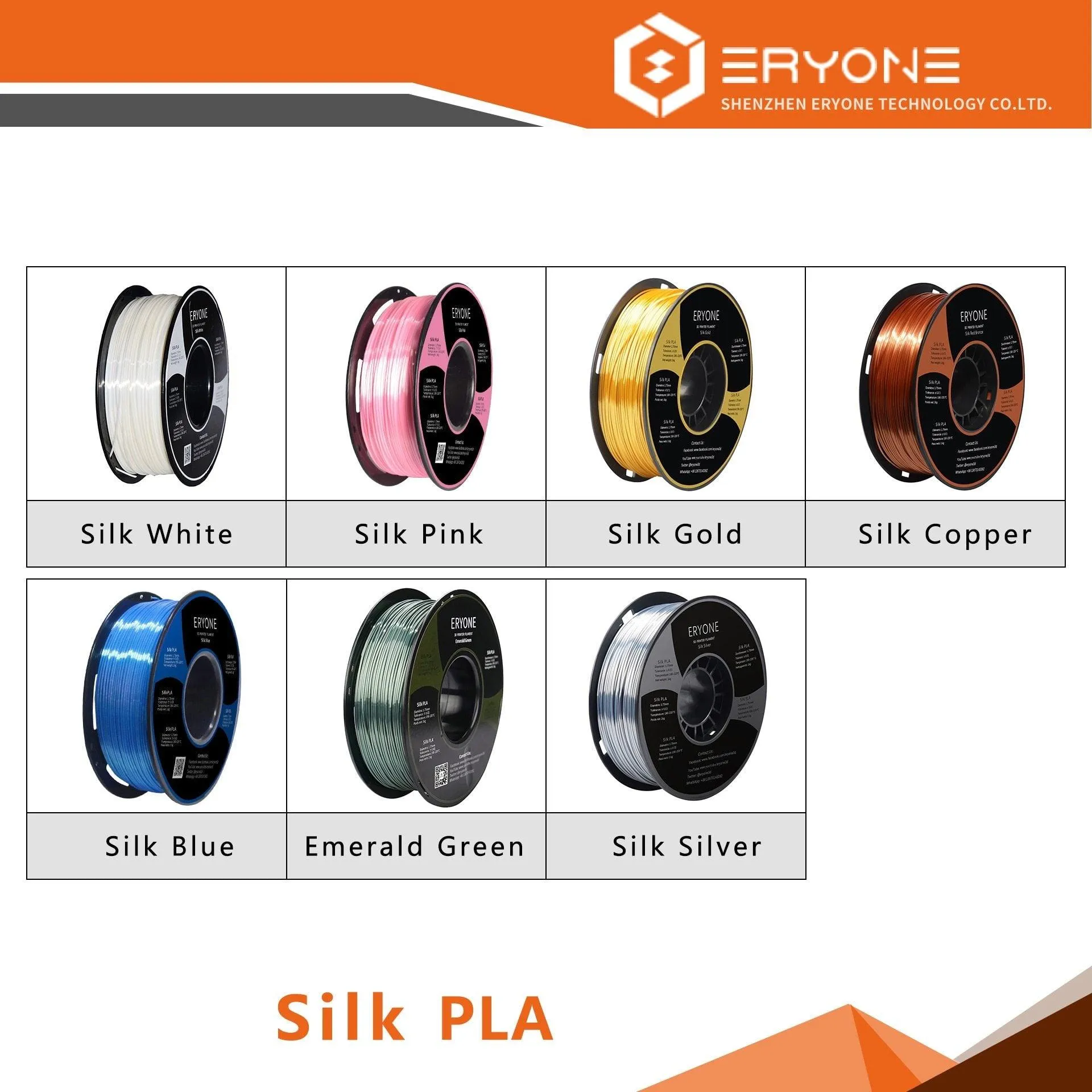 ERYONE Silk PLA Filament 1KG Silk 2.2LBS 1.75mm 3D Printer Filament for FDM Printers Glossy Rich Colours