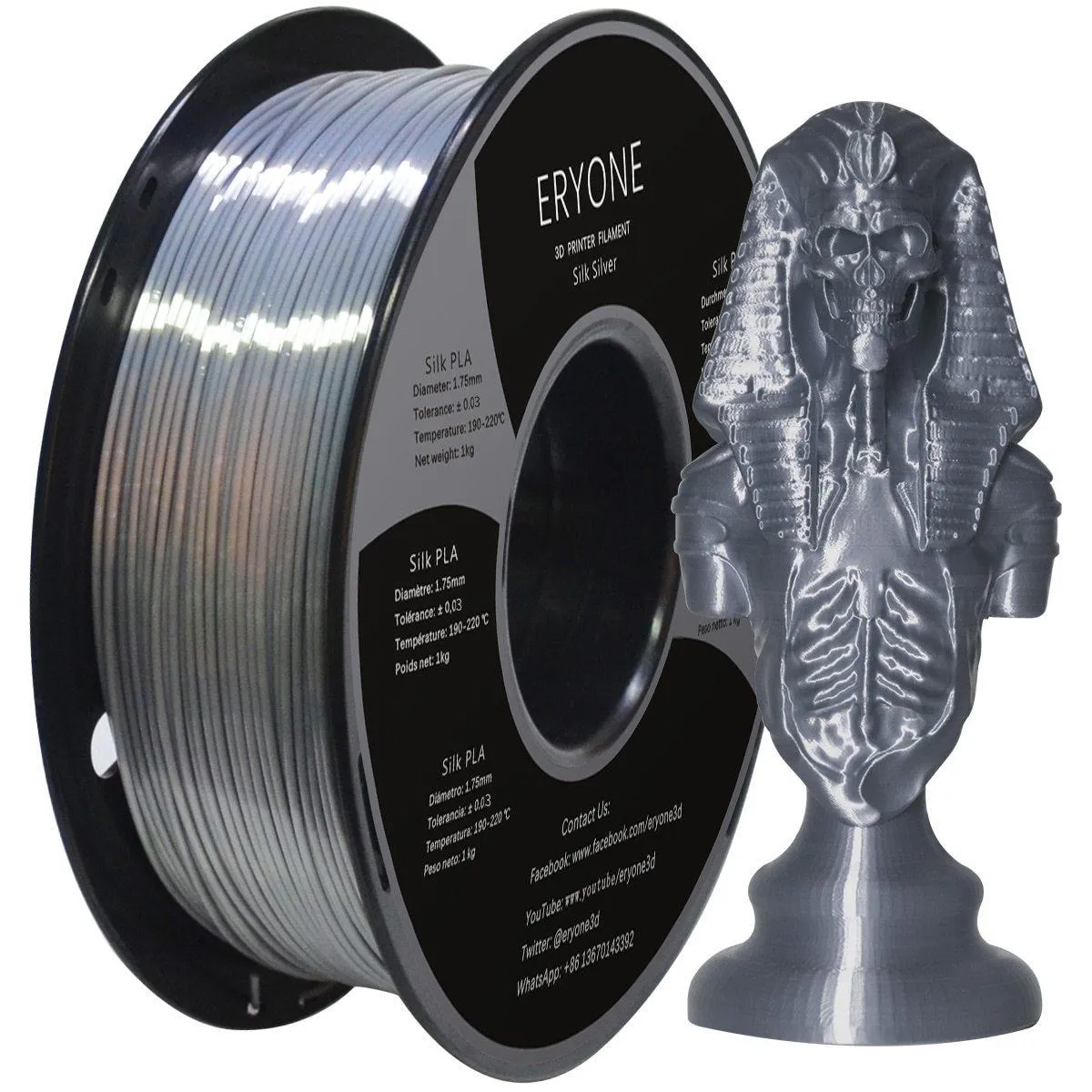 ERYONE Silk PLA Filament 1KG Silk 2.2LBS 1.75mm 3D Printer Filament for FDM Printers Glossy Rich Colours