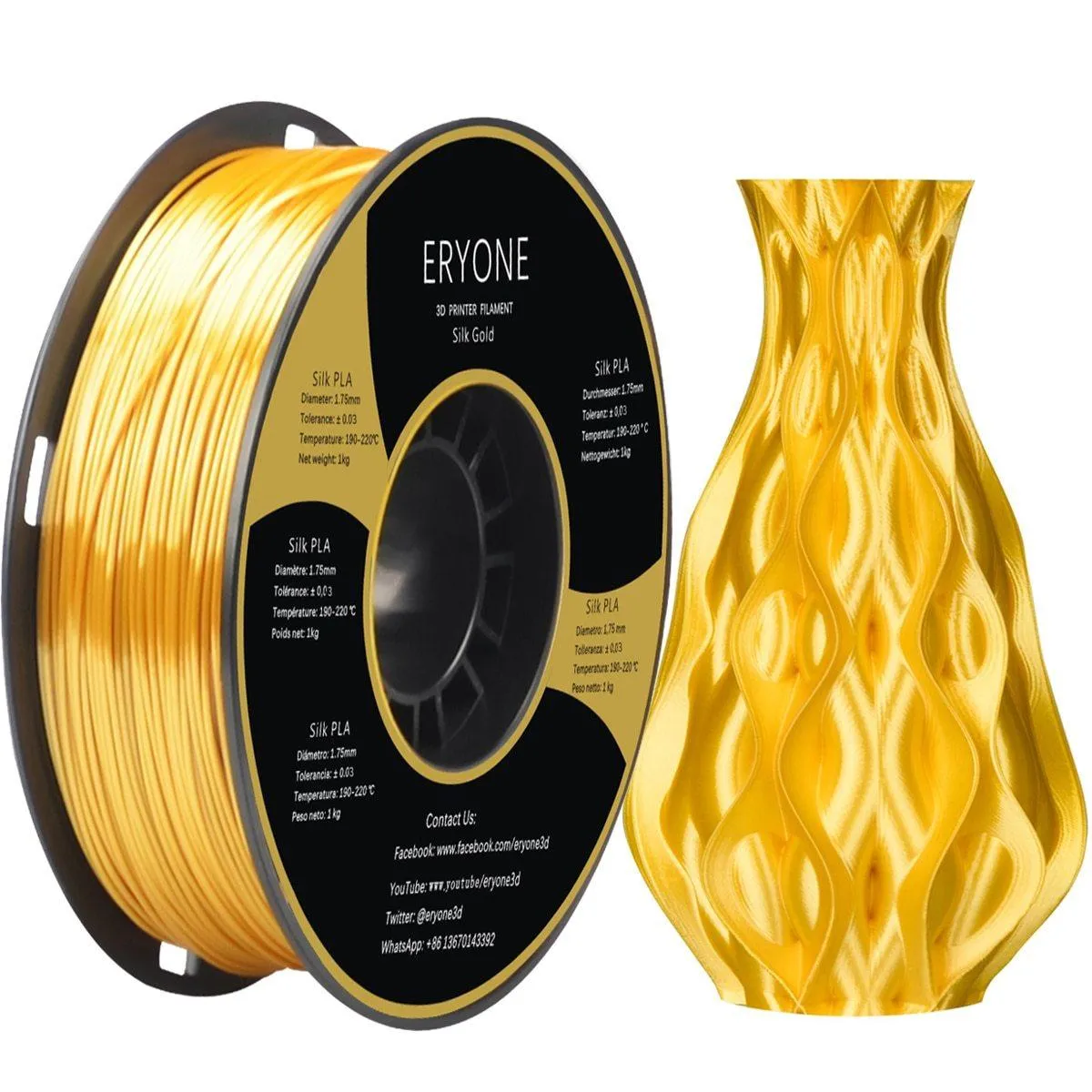 ERYONE Silk PLA Filament 1KG Silk 2.2LBS 1.75mm 3D Printer Filament for FDM Printers Glossy Rich Colours