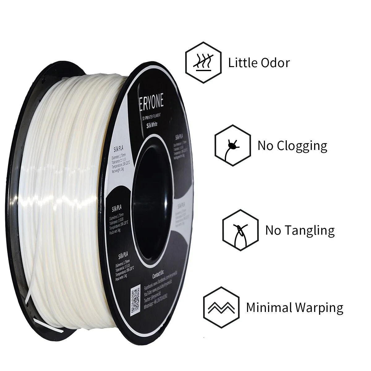 ERYONE Silk PLA Filament 1KG Silk 2.2LBS 1.75mm 3D Printer Filament for FDM Printers Glossy Rich Colours