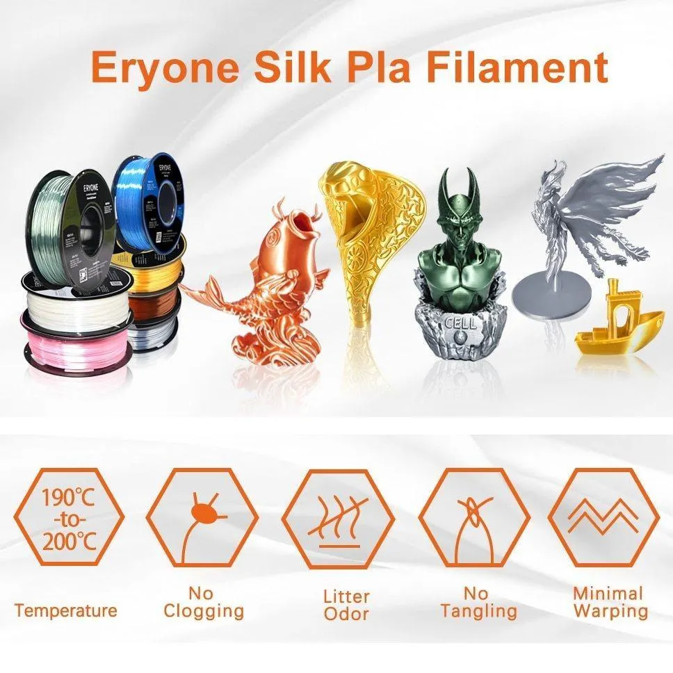 ERYONE Silk PLA Filament 1KG Silk 2.2LBS 1.75mm 3D Printer Filament for FDM Printers Glossy Rich Colours