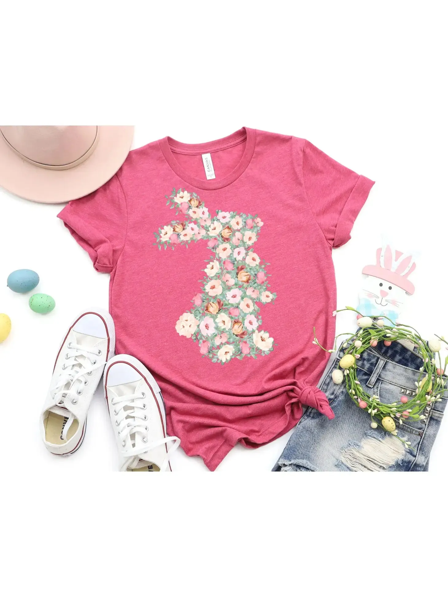 Floral Bunny Tee - Heathered Raspberry