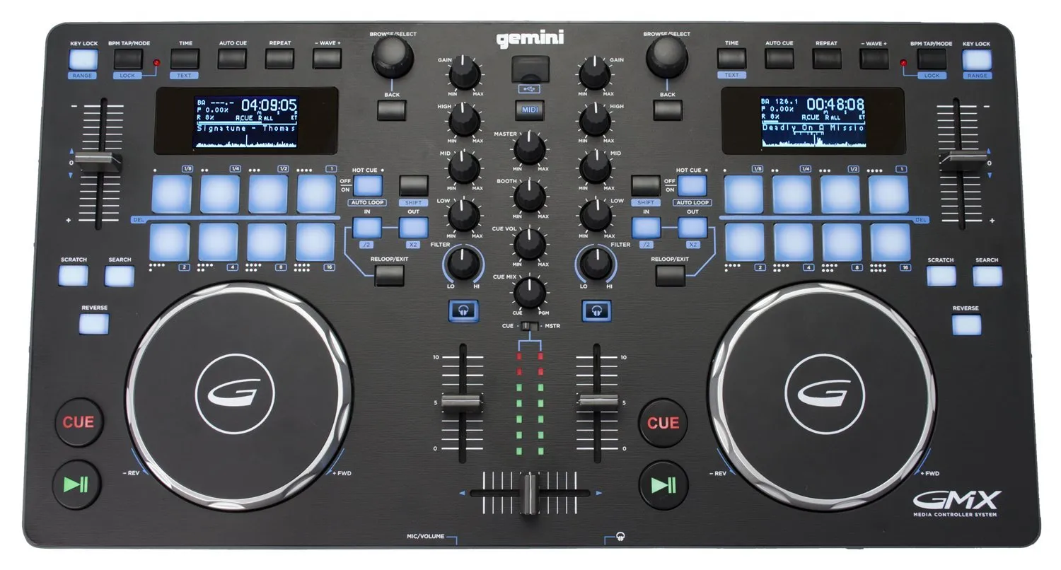 Gemini GMX Series Professional Audio DJ Multi-Format USB, MP3, WAV and DJ Software Compatible Media Controller System with Touch-Sensitive High-Res Jog Wheels