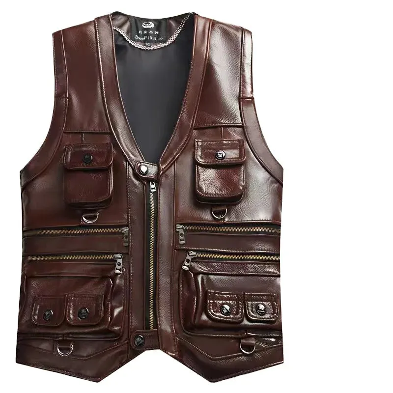 Genuine Leather Pocket Vest