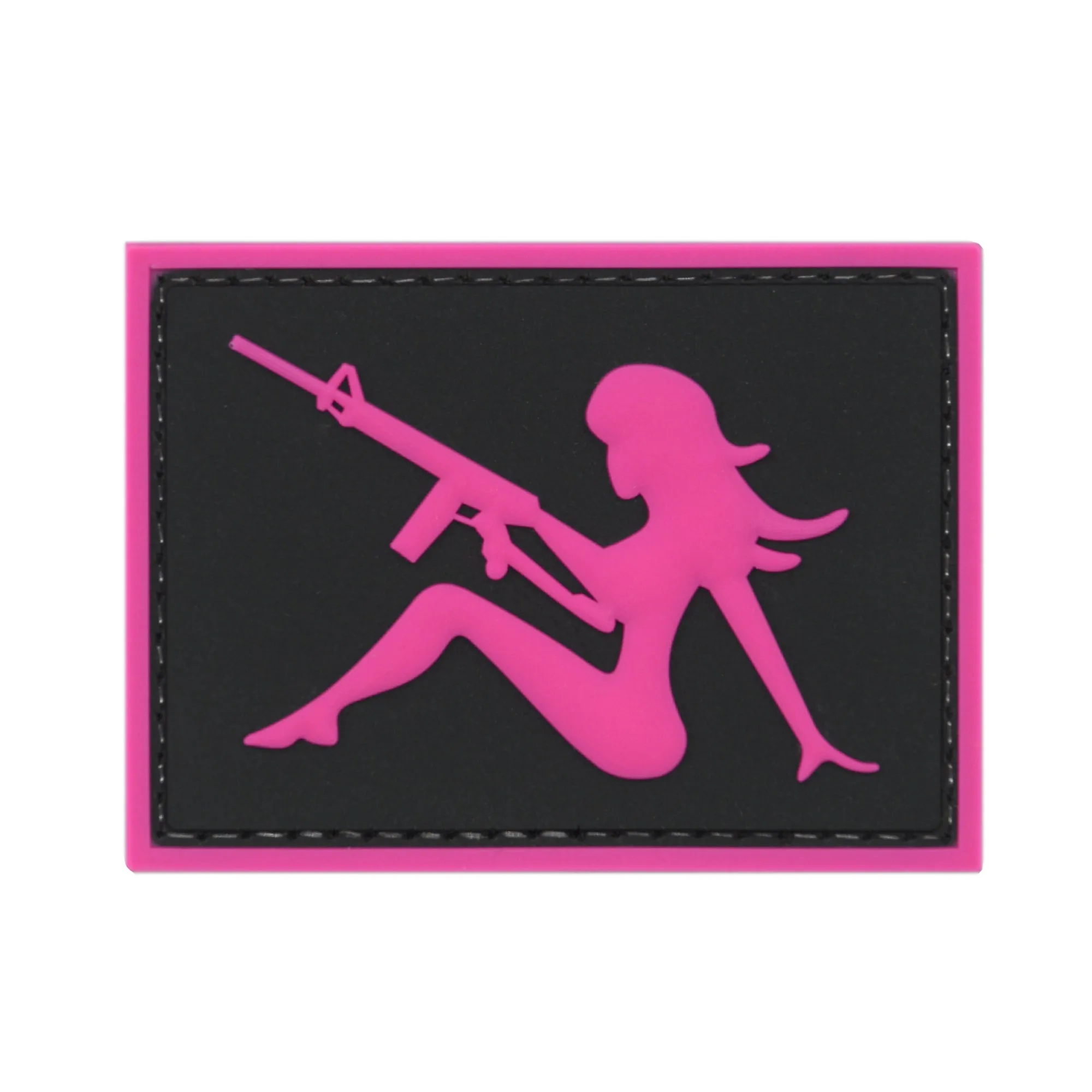 Girl with Rifle Facing Left Patch Black/Pink