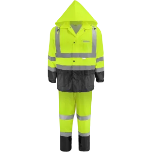 Global Glove & Safety GLO-1590 FrogWear® HV High Visibility Yellow/Green Two Piece Rain Suit, Class 3