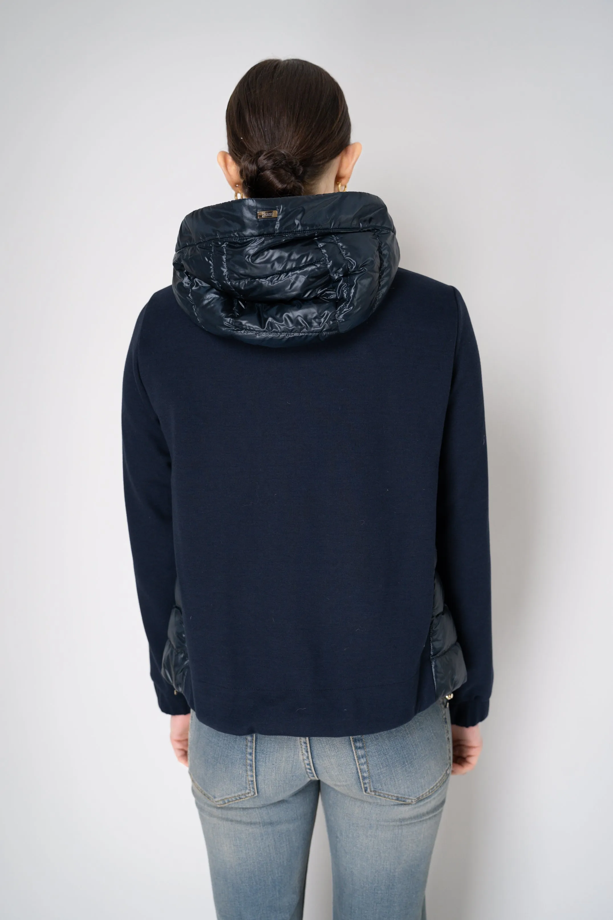 Herno Insulated Hooded Jacket with Jersey Cotton Back in Navy