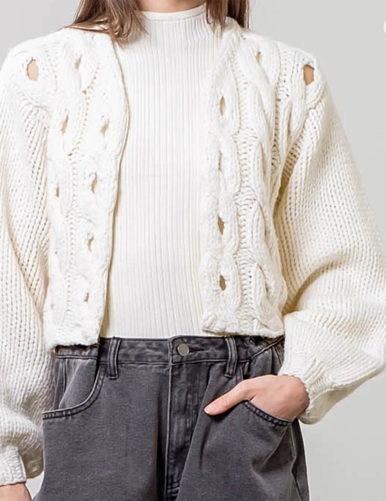 Holly Cable Knit Ivory Cardigan