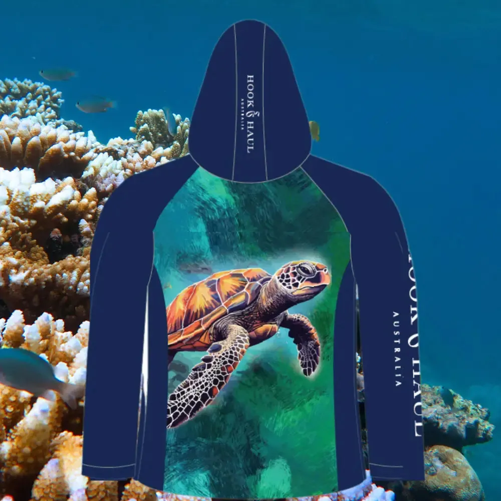 Hook And Haul | Marine Life Range Turtle Hooded Fishing Shirt |  Pre Order