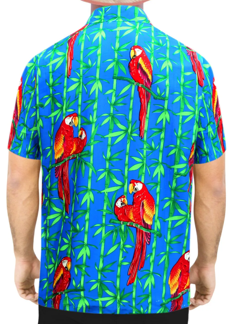 LA LEELA front Men Casual Beach hawaiian Shirt for Aloha Tropical Beach front Short sleeve Blue_W415