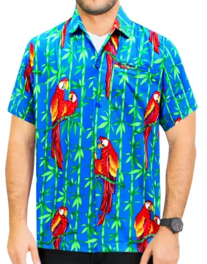 LA LEELA front Men Casual Beach hawaiian Shirt for Aloha Tropical Beach front Short sleeve Blue_W415