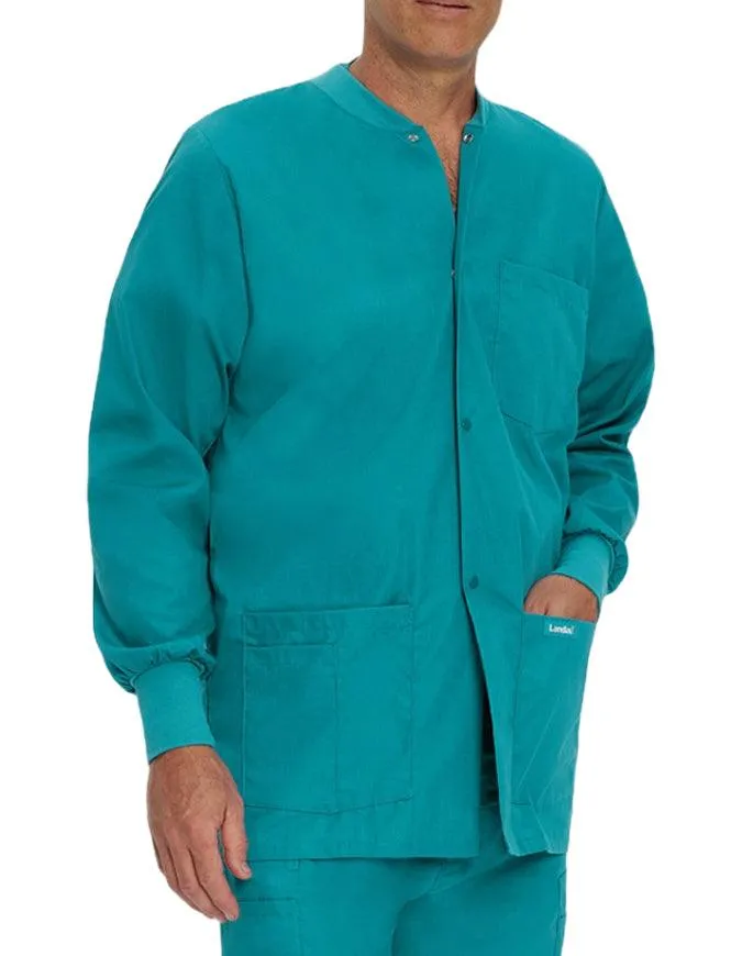 Landau 31.5 Inch Men's Snap Front Rib Knit Scrub Jacket