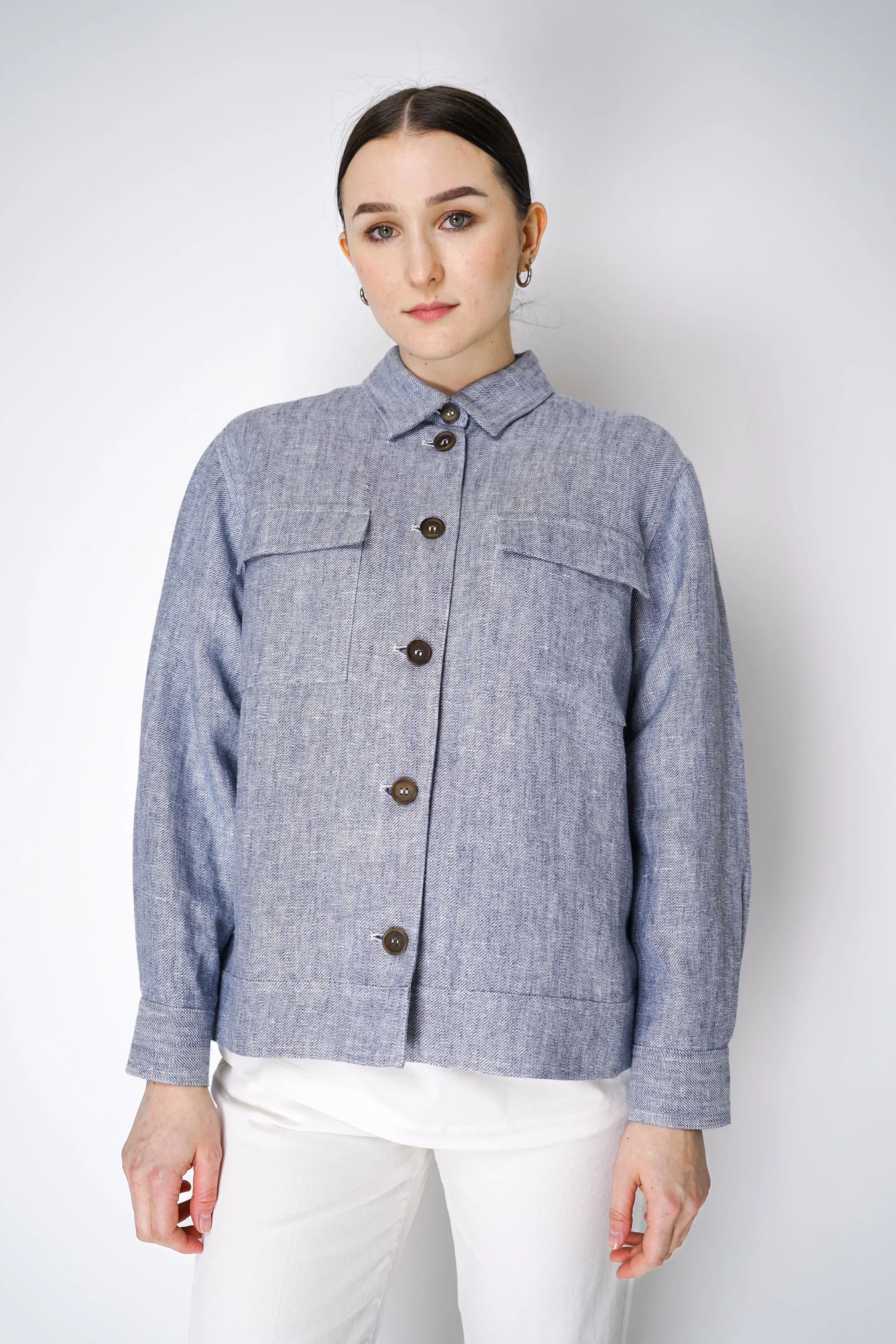 Lorena Antoniazzi Textured Linen Shirt Jacket in Blue Melange