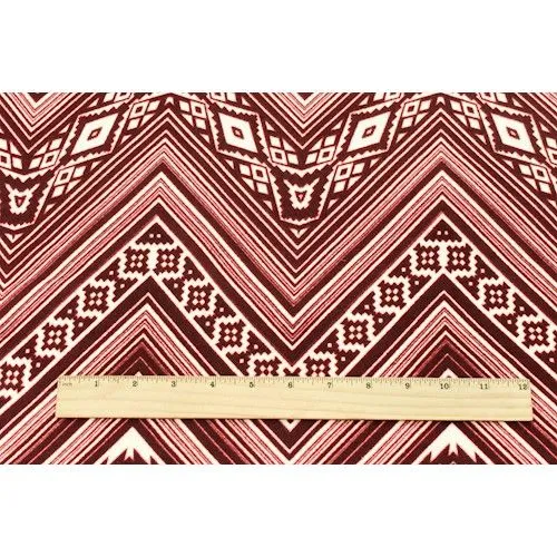 Maroon/Ivory Tribal Printed Brushed Jersey Knit  Fabric