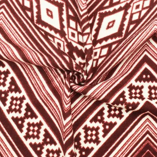 Maroon/Ivory Tribal Printed Brushed Jersey Knit  Fabric