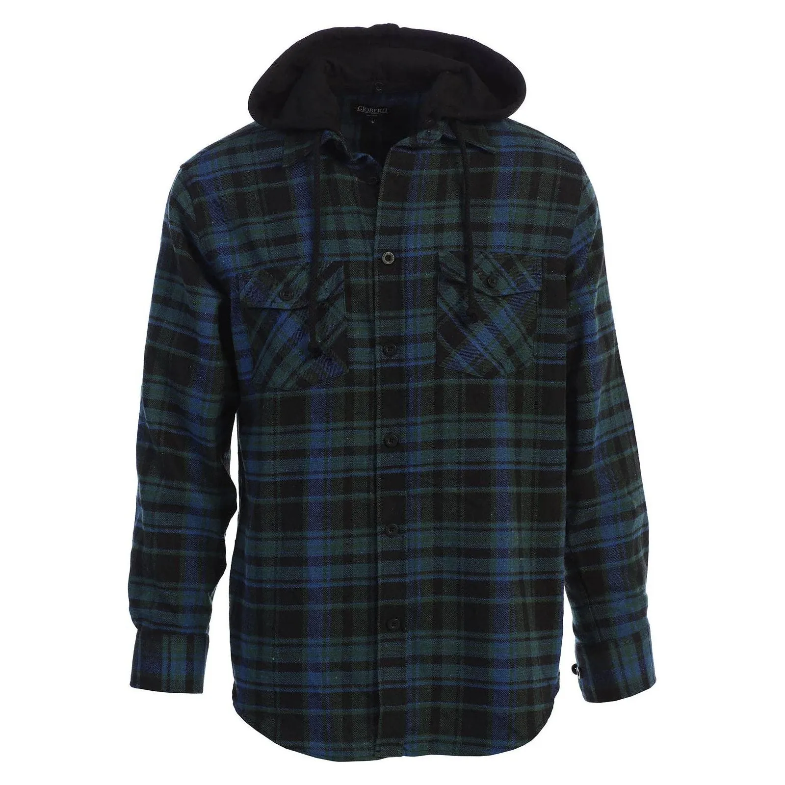 Men's Casual Button Up Flannel Shirt with Removable Hoodi