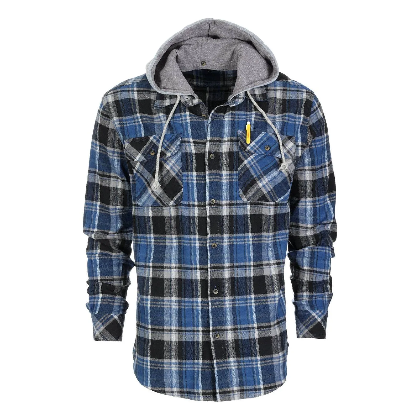 Men's Casual Button Up Flannel Shirt with Removable Hoodi