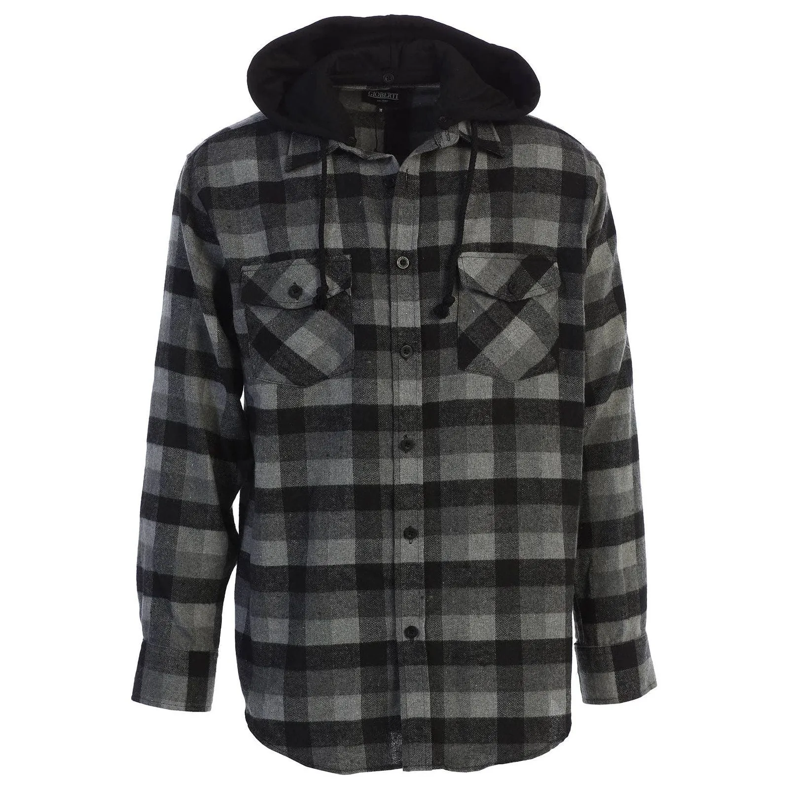 Men's Casual Button Up Flannel Shirt with Removable Hoodi