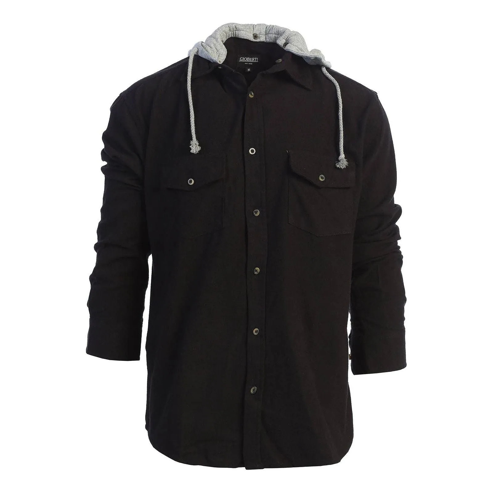 Men's Casual Button Up Flannel Shirt with Removable Hoodi