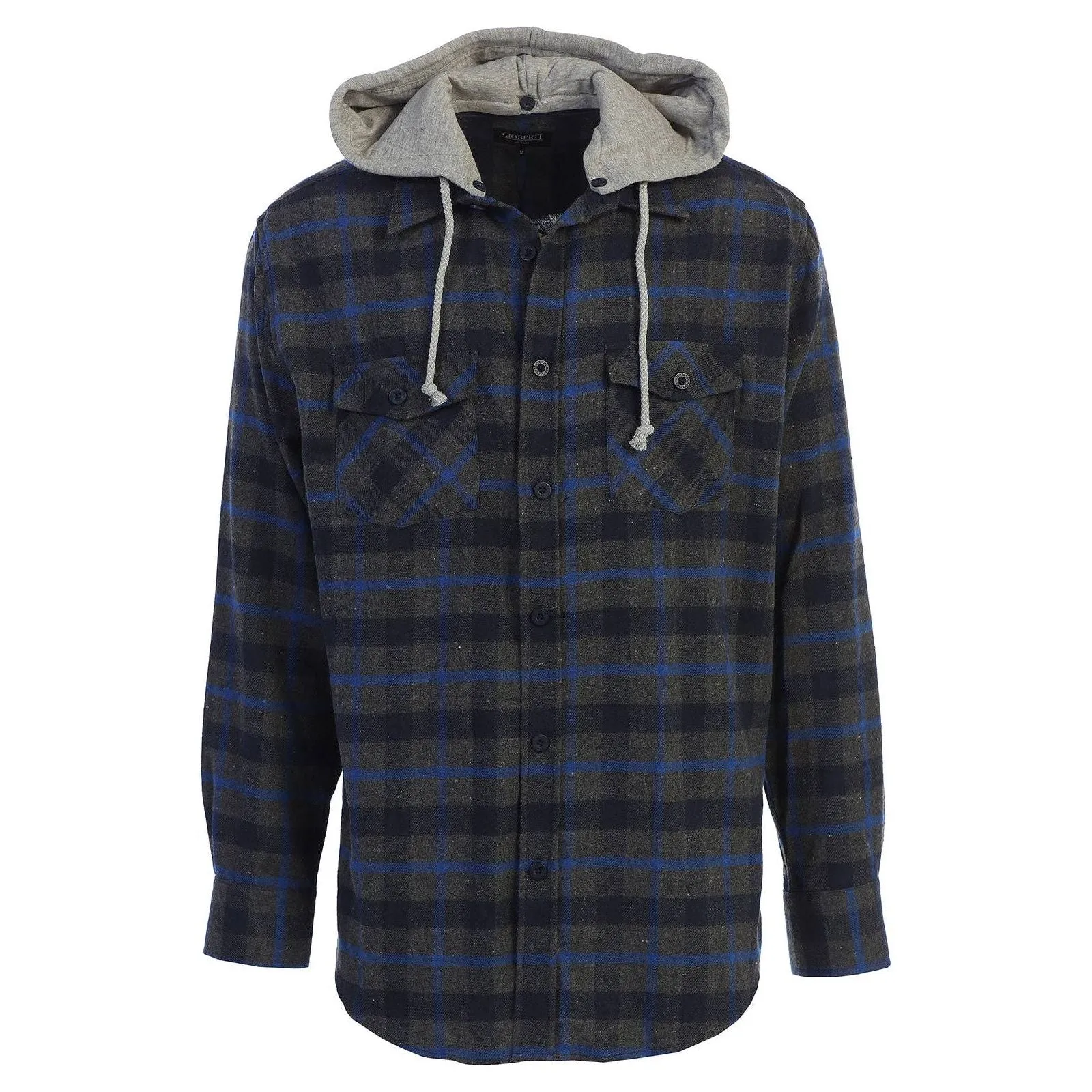 Men's Casual Button Up Flannel Shirt with Removable Hoodi