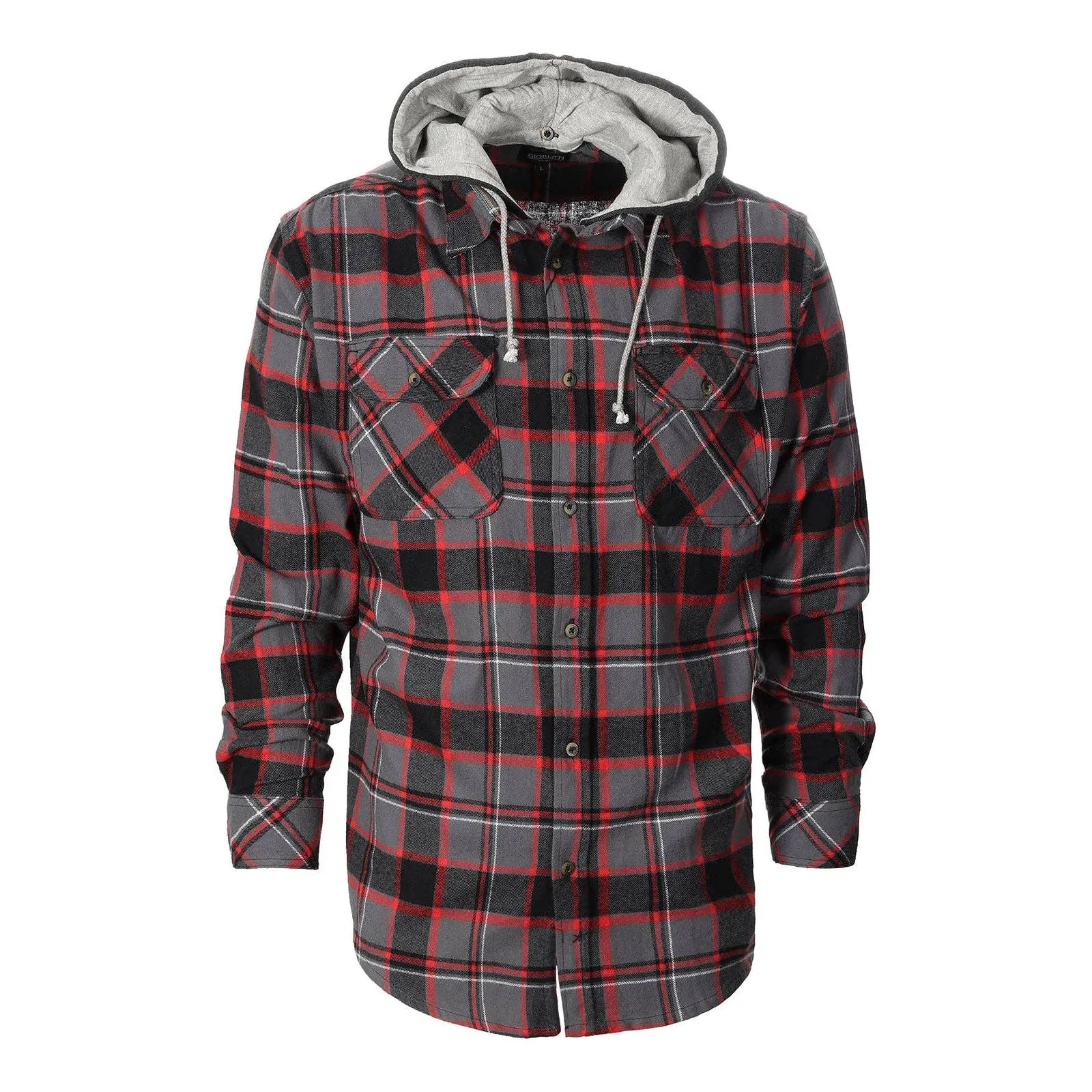 Men's Casual Button Up Flannel Shirt with Removable Hoodi