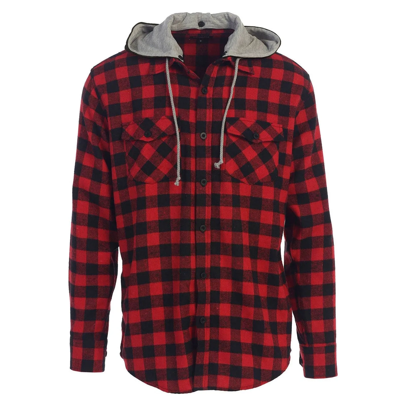 Men's Casual Button Up Flannel Shirt with Removable Hoodi