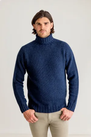 Mens Chunky Geelong Superfine Lambs wool Polo Neck Jumper - Navy