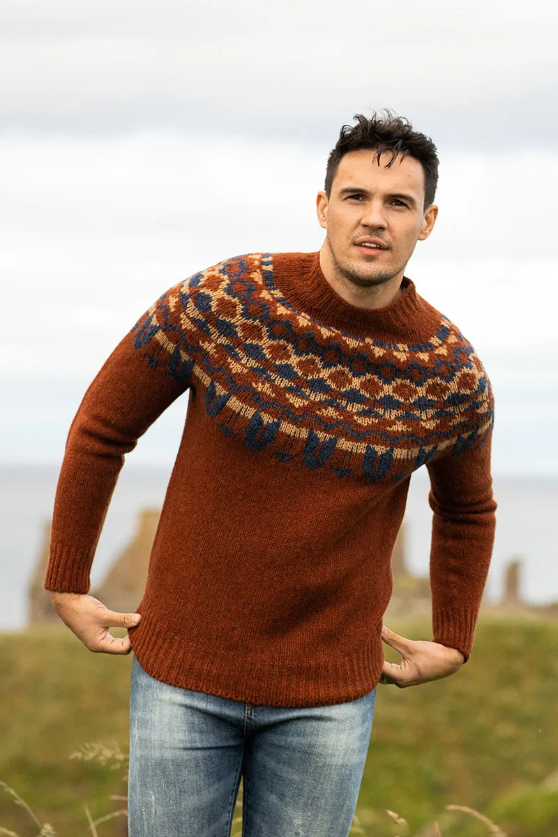 Mens Fair isle Brodgar Yoke Jumper - Rust