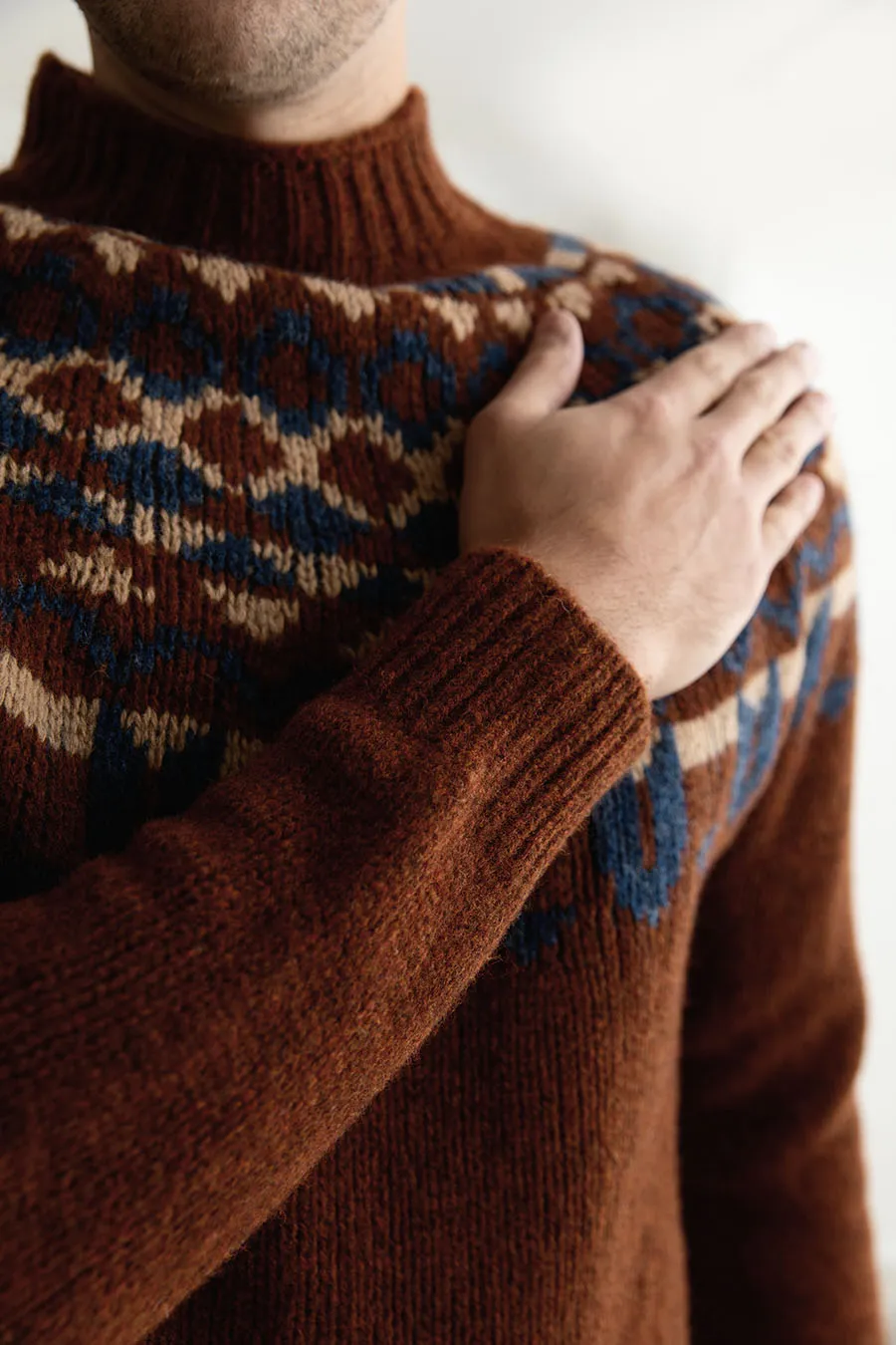 Mens Fair isle Brodgar Yoke Jumper - Rust