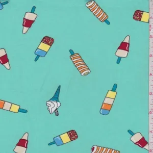 Mint Blue Ice Cream Treat Double Brushed Jersey Knit Fabric