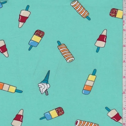 Mint Blue Ice Cream Treat Double Brushed Jersey Knit Fabric