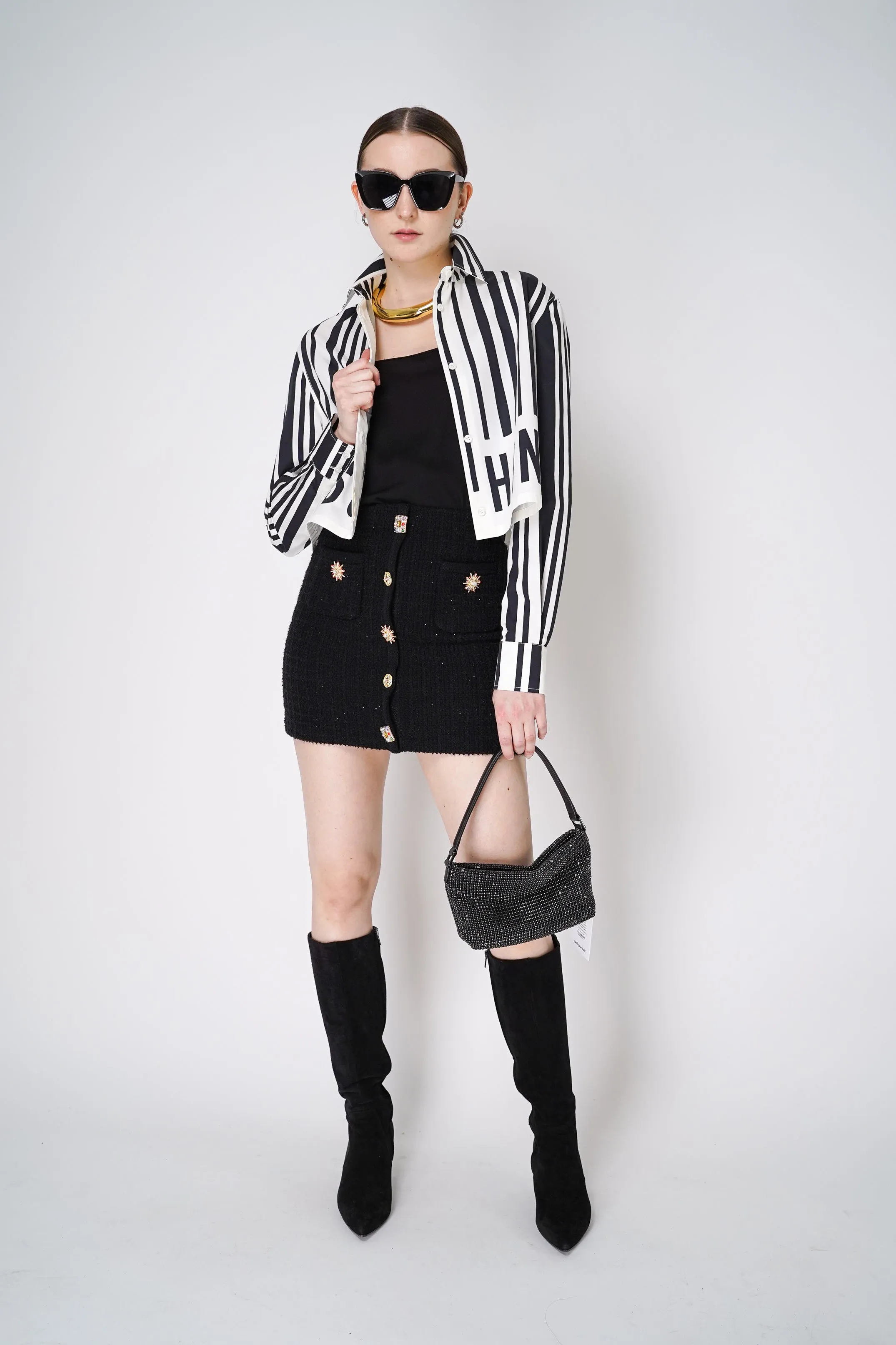 Moschino Cropped Button up Shirt in White and Black Barcode Print