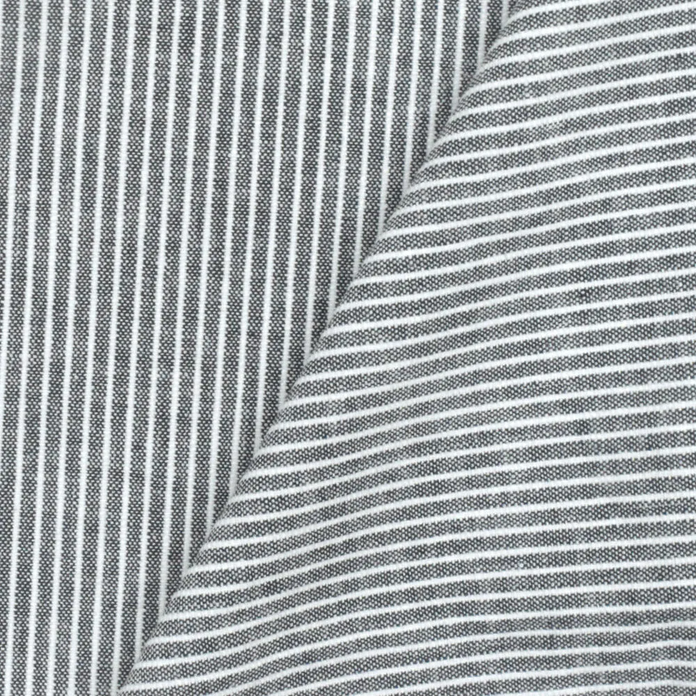 Navy Blue-White Stripe Stretch Cotton Chambray Woven Fabric